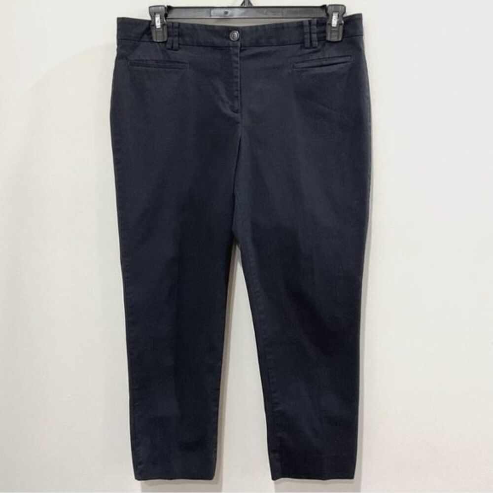 Ann Taylor Black Crop Pants Chino Cotton Woven Flat Front Womens Sz 10